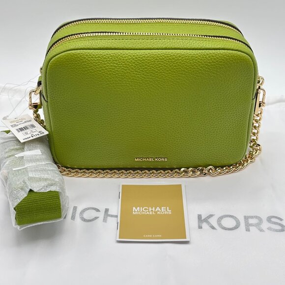 Michael Kors Bryant Med Leather Double Zip Chain Camera Crossbody Meadow Green - Picture 2 of 16